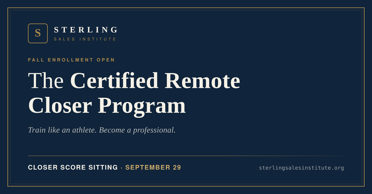 Sterling Sales Institute Opens Enrollment for Certified Remote Closer Program